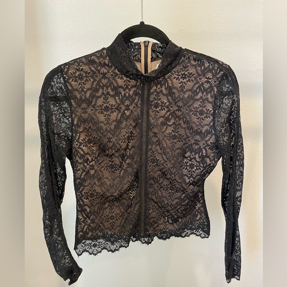 Aritzia Wilfred Black Lace Longsleeve Blouse - Picture 3 of 5